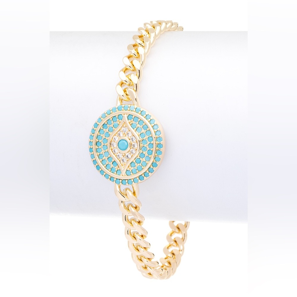 18K Gold Plated Cubic Zirconia Tennis Evil Eye Bracelet